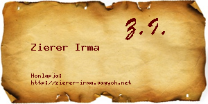 Zierer Irma névjegykártya